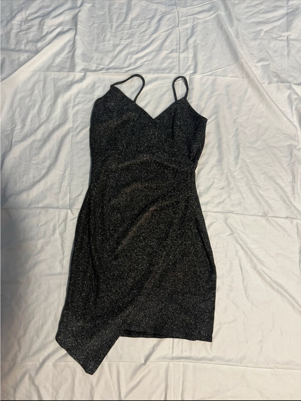 Windsor Black Sparkle Asymmetric Slip Dress